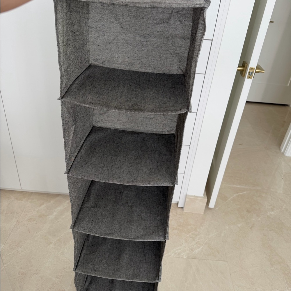 Six Compartment Gray Hanging Fabric Closet Organizer - Multi-Shelf Storage